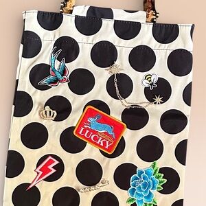 Embellished Polka Dot Tote Bag with Bamboo Handles